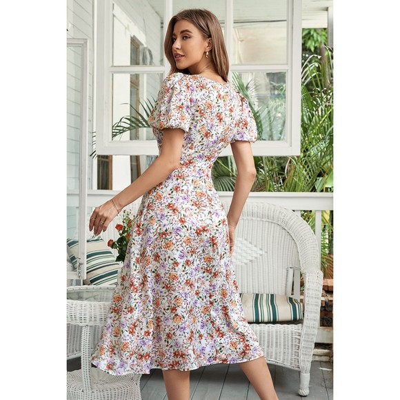 Puff Sleeve | Floral Dress  | V Neck A Line | Womens Small - Picture 5 of 10